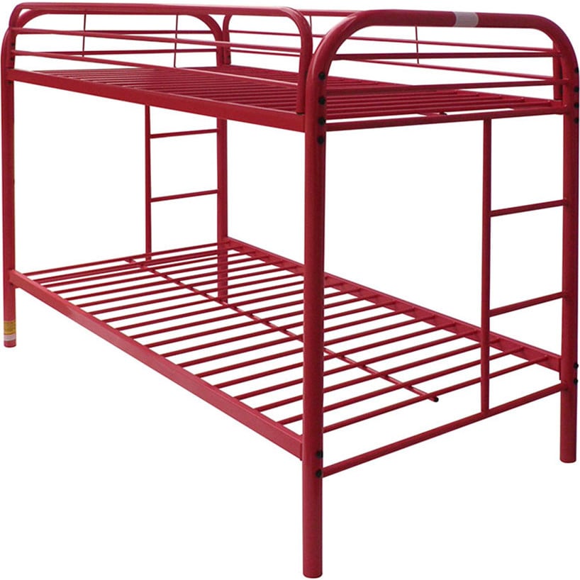 red metal bunk bed