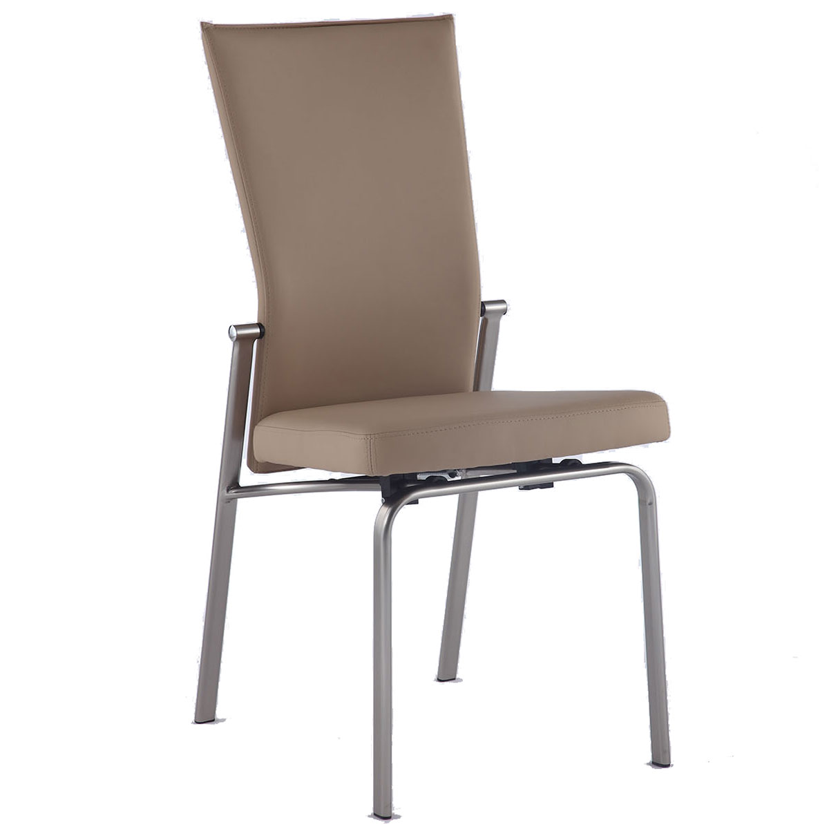 Molly Motion Back Dining Chair In Beige Leatherette Brushed Nickel Set Of 2 By Chintaly Imports