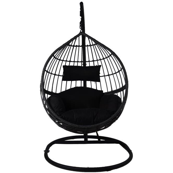 San Diego Outdoor Cage Swing Rattan Chair W Metal Stand In Black By Chintaly Imports