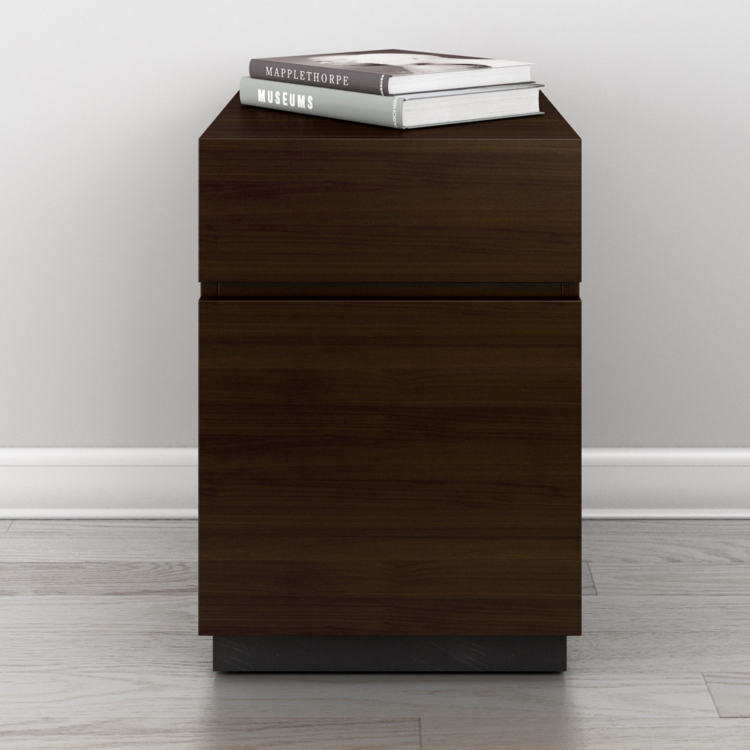 Furnitech Ft16pdw 2 Drawer Contemporary Rolling Pedestal File Cabinet In American Walnut Ebony Veneer