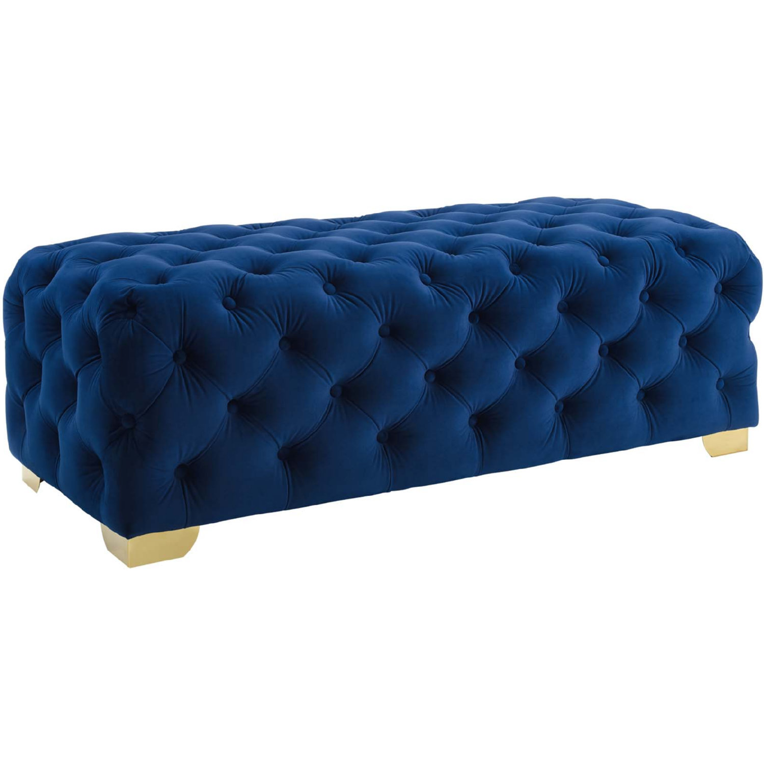 Sensible Bench In Tufted Navy Blue Performance Velvet On Gold Legs By Modway