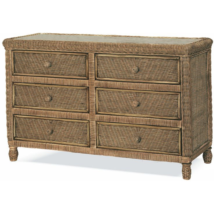 Sea Winds B57936 Jacobean Santa Cruz 6 Drawer Dresser W Glass Top