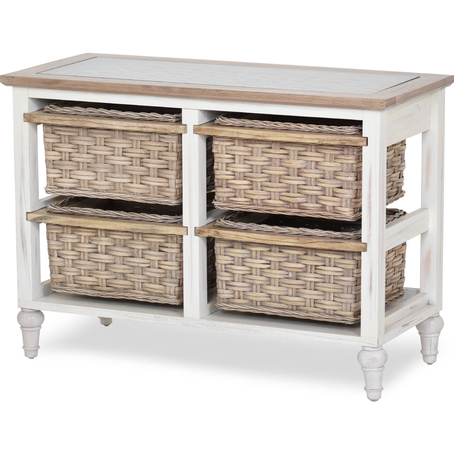 Sea Winds B59107 Wd Wh Island Breeze 4 Basket Storage Cabinet In