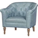Emmy Accent Chair in Tufted Crystal Baby Blue Leather & Gray Wood