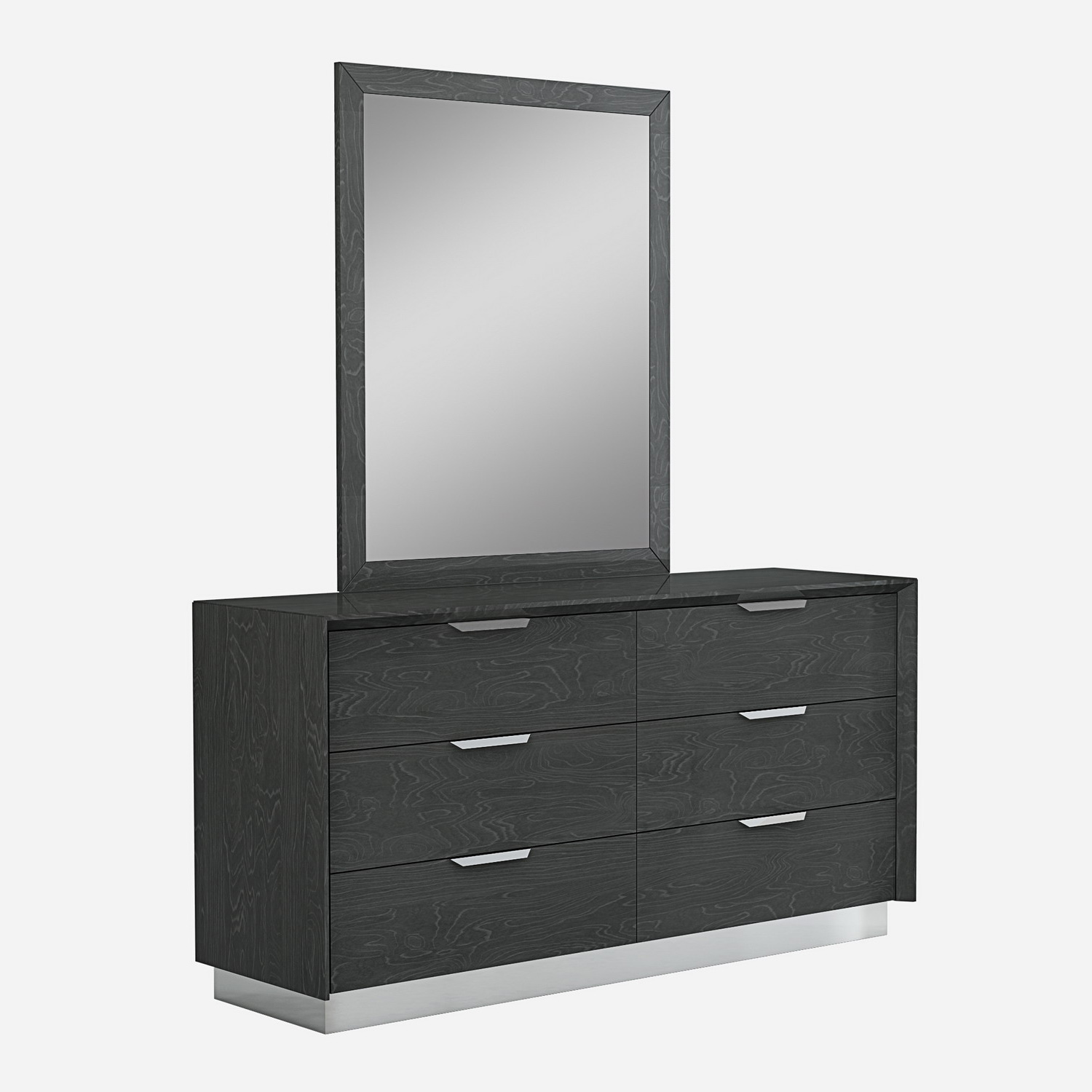 Whiteline Dr1354 Gry Navi 6 Drawer Double Dresser In High Gloss