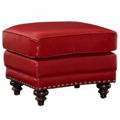 Victoria Ottoman in Red Top Grain Leather