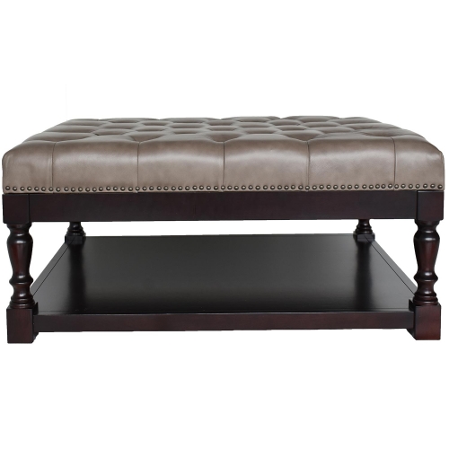 Clarence Coffee Table in Tufted Mushroom Top Grain Leather