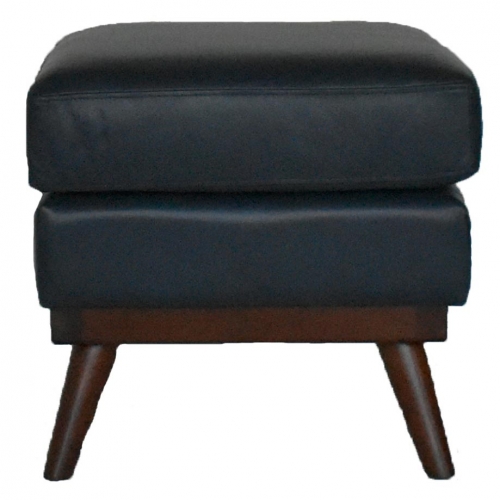 Alayna Ottoman in Navy Blue Top Grain Italian Leather