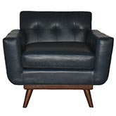 Alayna Accent Chair in Tufted Navy Blue Top Grain Italian Leather & Wood