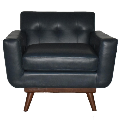 Alayna Accent Chair in Tufted Navy Blue Top Grain Italian Leather & Wood