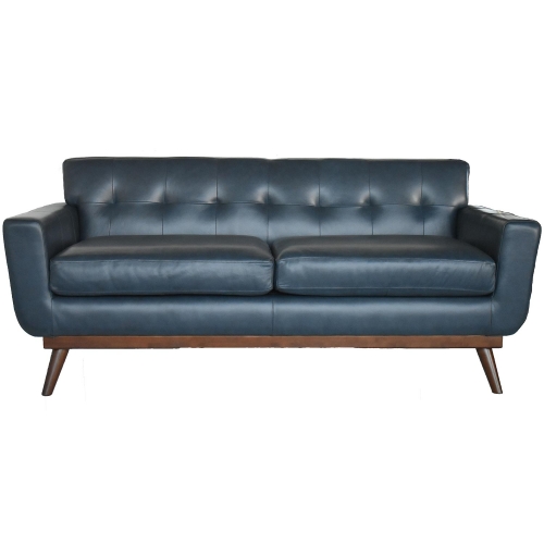 Alayna Loveseat in Tufted Navy Blue Top Grain Italian Leather & Wood