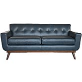 Alayna Loveseat in Tufted Navy Blue Top Grain Italian Leather & Wood