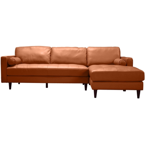 Amara Sectional Sofa w/ Right Side Facing Chaise in Cognac Top Grain Leather