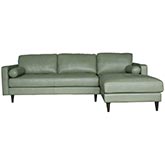 Amara Sectional Sofa w/ Right Side Facing Chaise in Kiwi Green Top Grain Leather