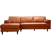 Amara Sectional Sofa w/ Left Side Facing Chaise in Cognac Top Grain Leather