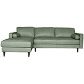 Amara Sectional Sofa w/ Left Side Facing Chaise in Kiwi Green Top Grain Leather