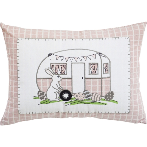 Happy Easter Throw Pillow in Pink Plaid Fabric