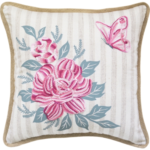 Square Flower Throw Pillow in Multicolor Fabric