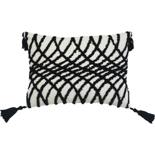 Optical Illusion White & Black Corded Embroidered Pillow