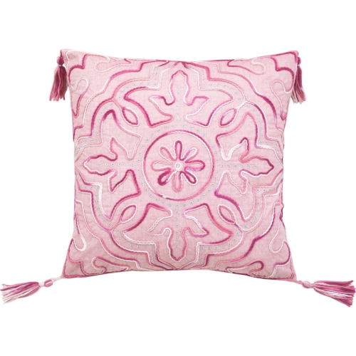 Tile Throw Pillow in Pink Chenille w/ Pink Tassels