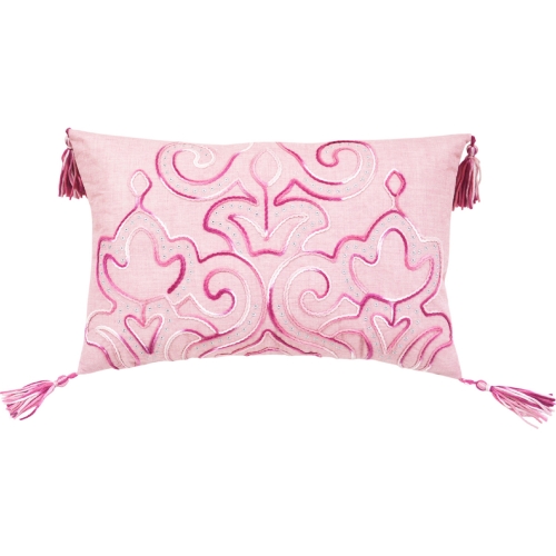 Corded Tie Dyed Embroidered Pillow in Pink