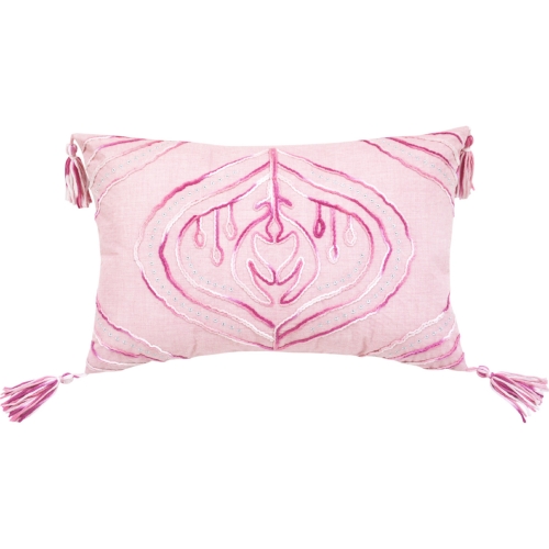 Cardiff Throw Pillow in Pink Fabric w/ Pink Tassels