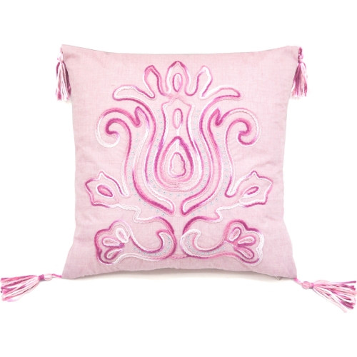 Corded Sabra Embroidered Pillow in Pink Fabric