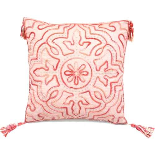 Tile Pillow in Coral Chenille w/ Pink Tassels