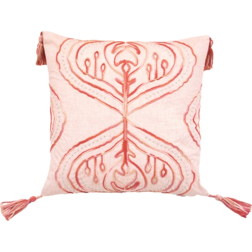 Cardiff Square Throw Pillow in Coral Chenille w/ Pink Tassels