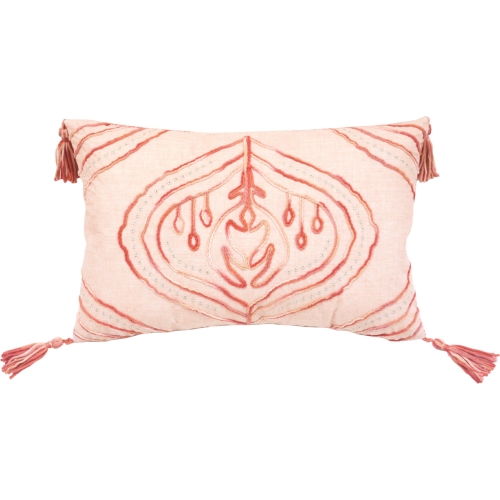 Cardiff Throw Pillow in Coral Chenille w/ Pink Tassels