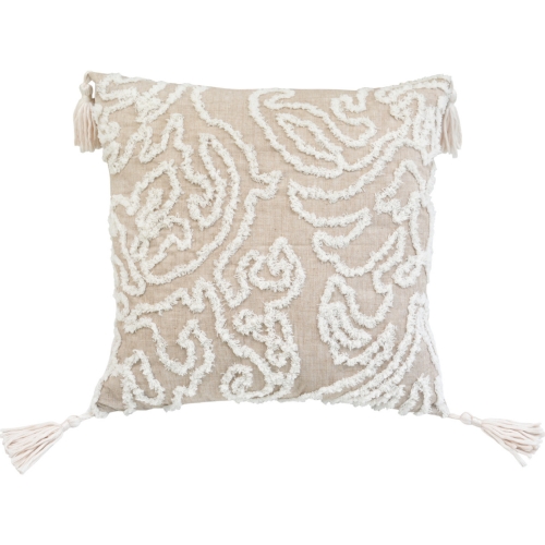 Tassel Pillow in Beige Damask Chenille