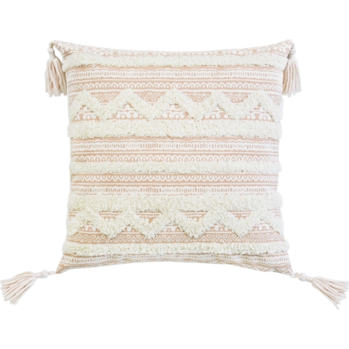 Corded Apache Embroidered Throw Pillow in Beige Canvas