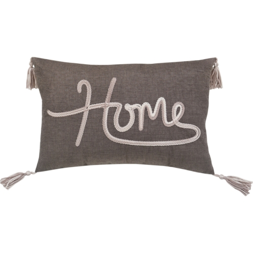 Corded Home Chain Embroidered Pillow in Grey Canvas