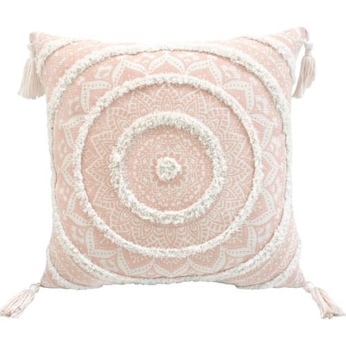 Lunda Medallion Corded Embroidered Pillow in Peach Canvas