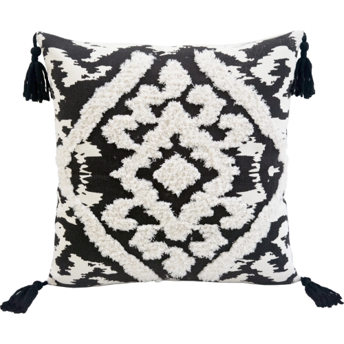 Corded Morocco Embroidered Throw Pillow in Black Canvas