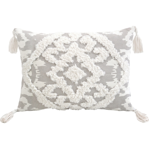 Corded Morocco Embroidered Throw Pillow in Grey Canvas