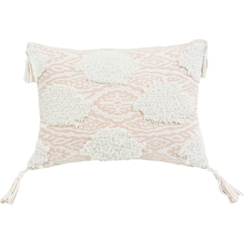 Maya Medallion Corded Embroidered Pillow in Peach Canvas