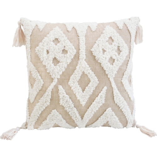 Corded Morocco Embroidered Throw Pillow in Beige Fabric