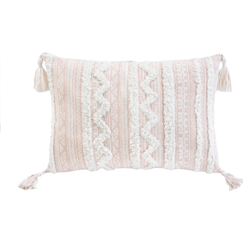 Corded Apache Embroidered Throw Pillow in Beige Fabric