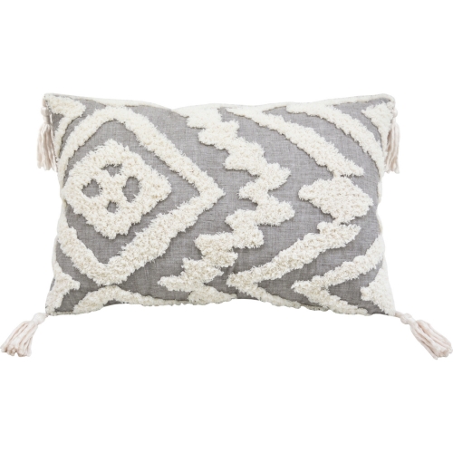 Corded Morocco Embroidered Pillow in Grey Fabric