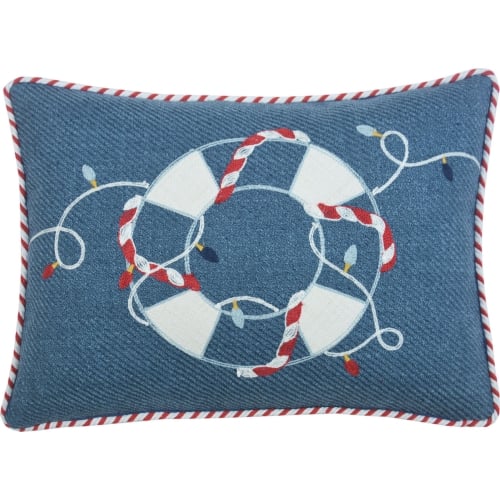 Life Buoy Pillow in Blue w/ Tree Lights Fabric