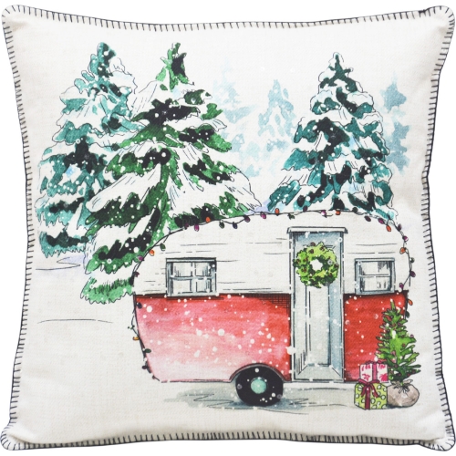 Camping Pillow in White w/Red Camper Fabric