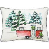 Camping Oblong Pillow in White withRed Camper Fabric