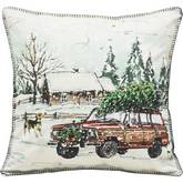 Trucking Tree Pillow in White w/ Green Tree Fabric