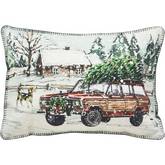 Trucking Tree Oblong Pillow in White with Green Tree Fabric