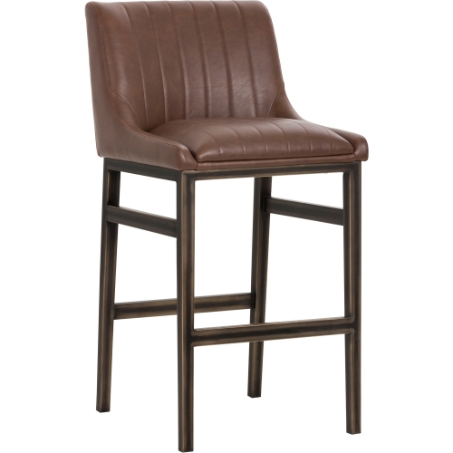 Halden Armless Bar Stool in Vintage Cognac Leatherette on Rustic Bronze Legs