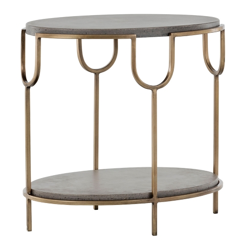 Arya End Table in Antique Brass w/ Concrete Top & Shelf