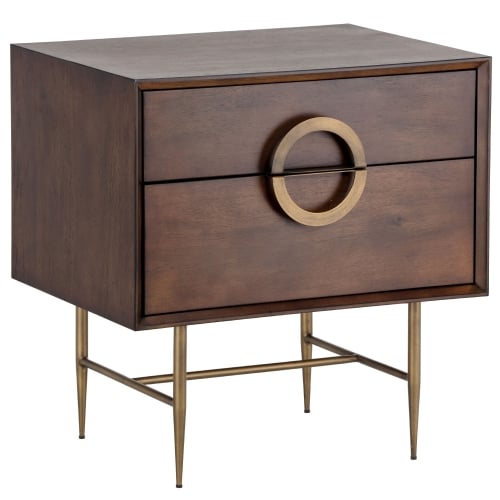 Emery Nightstand in Dark Mango Finish & Antique Brass