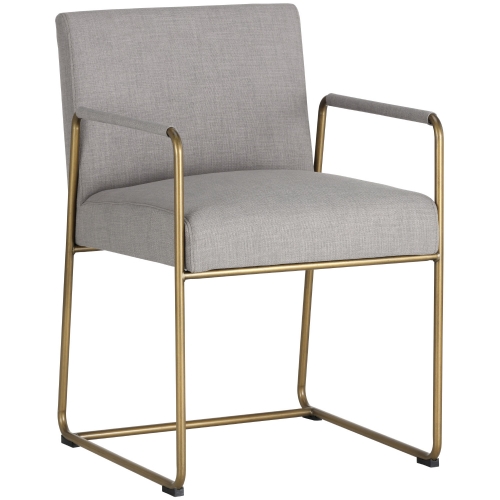 Balford Dining Arm Chair in Cement Fabric & Antique Brass