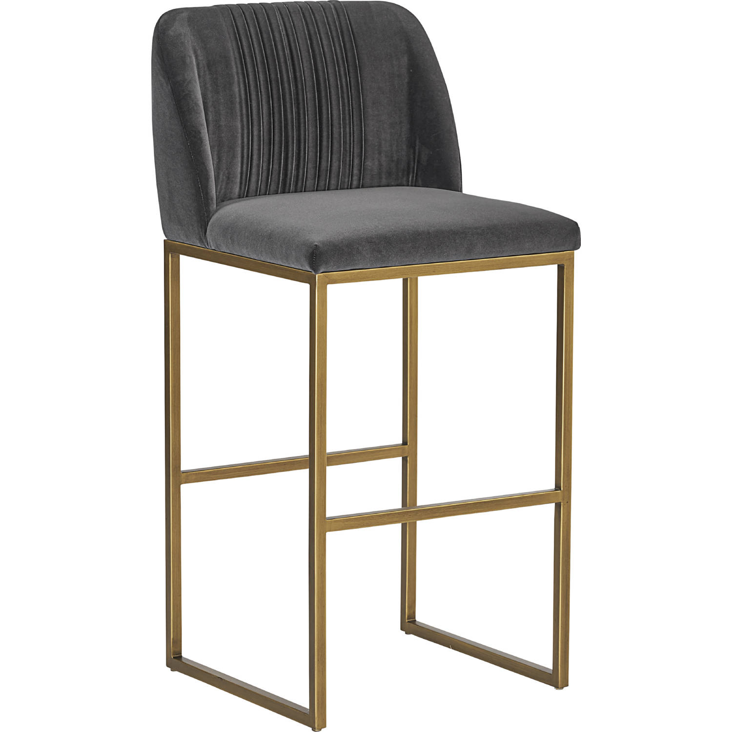 Sunpan 104647 Nevin Bar Stool In Shadow Grey Fabric Antique Brass